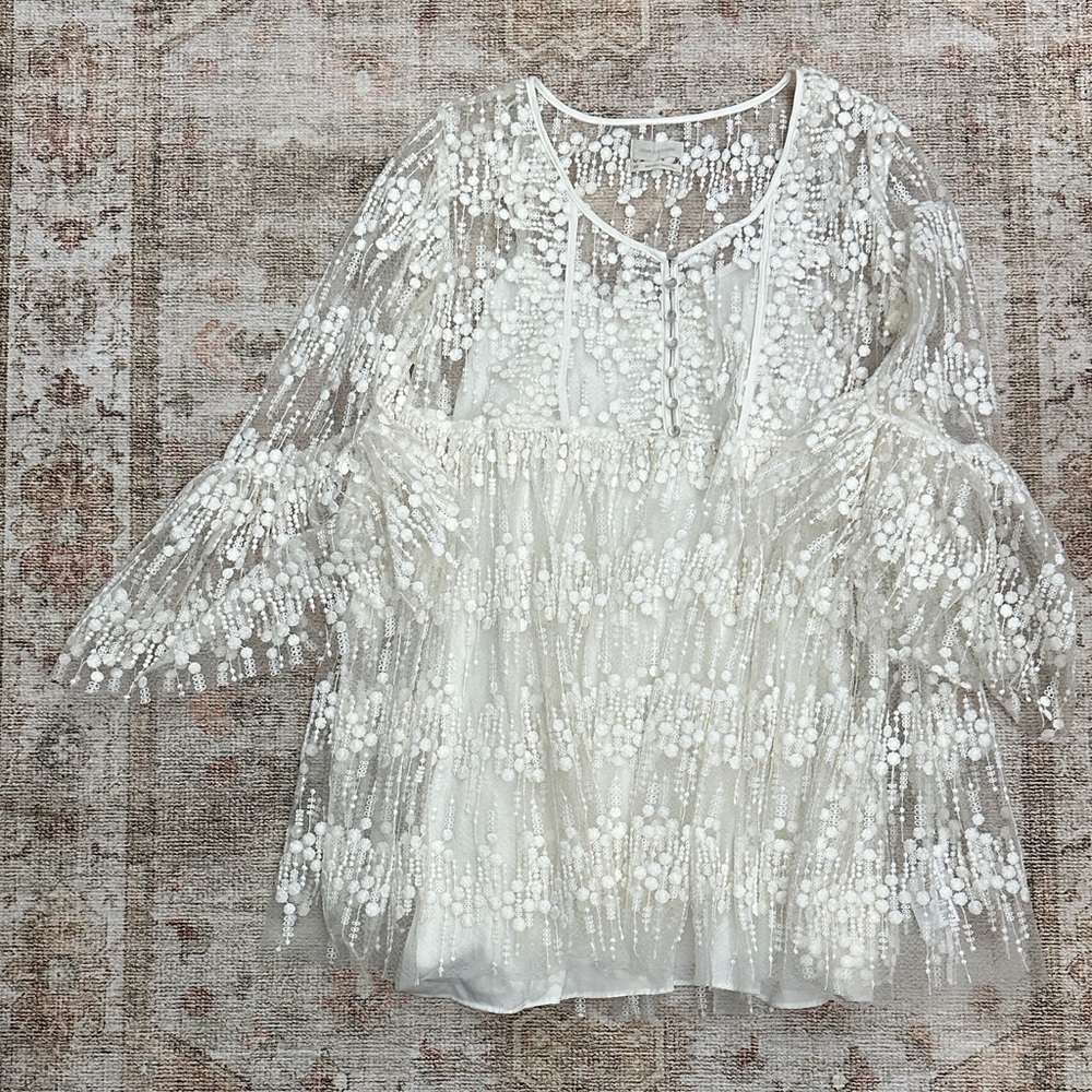 Woman’s Lace Floral Mesh Boho Bell Sleeve Mini Dress